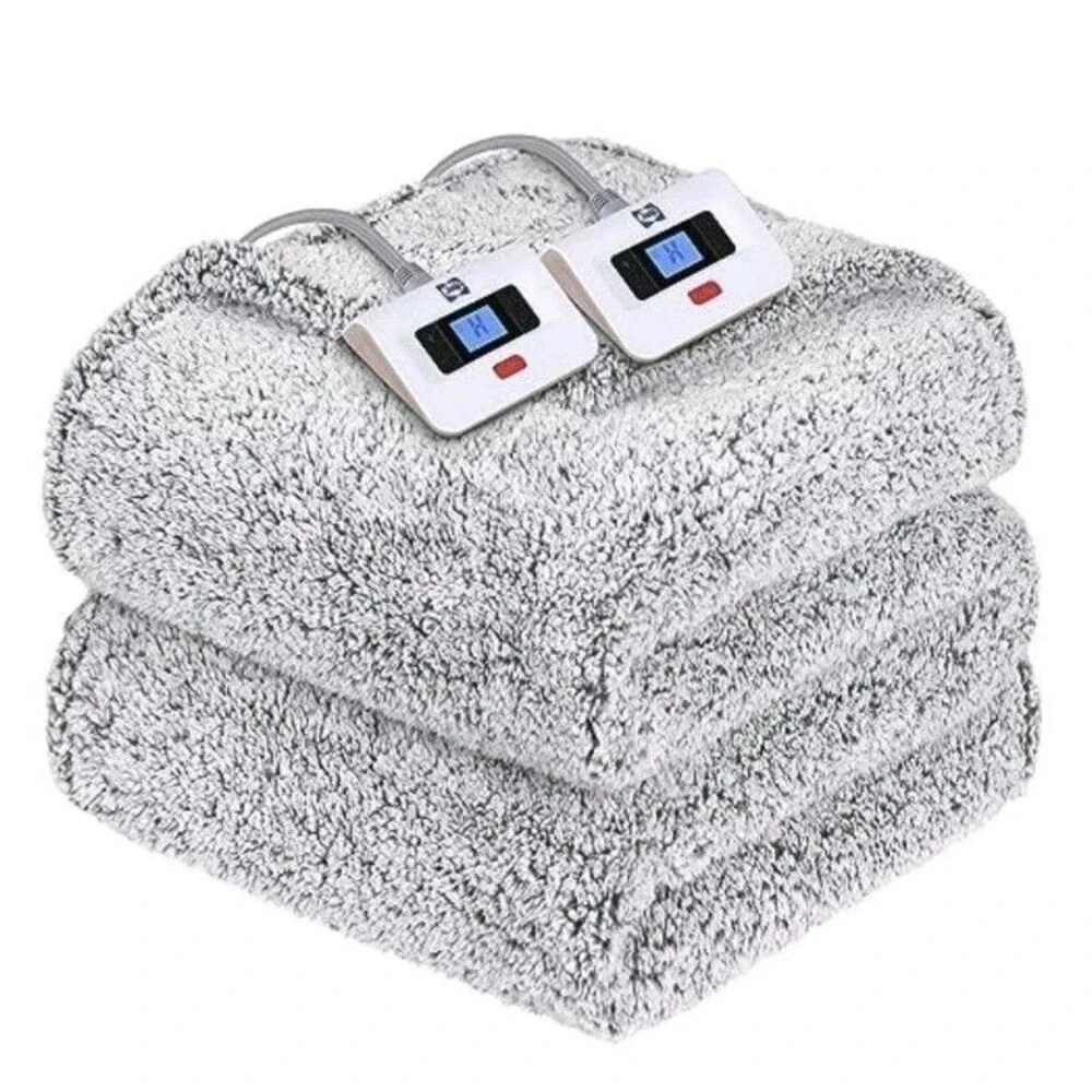 Sealy Electric Blanket Queen Flannel Sherpa Heated Reversible Gray 84x90 NEW